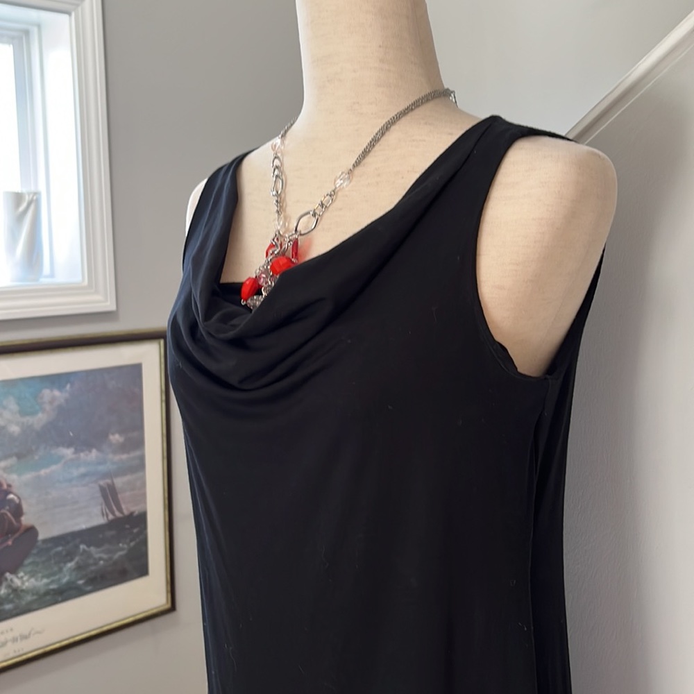 EILEEN FISHER Dress Jersey X-Small Sleeveless Wide Straps Handkerchief Hem Black
